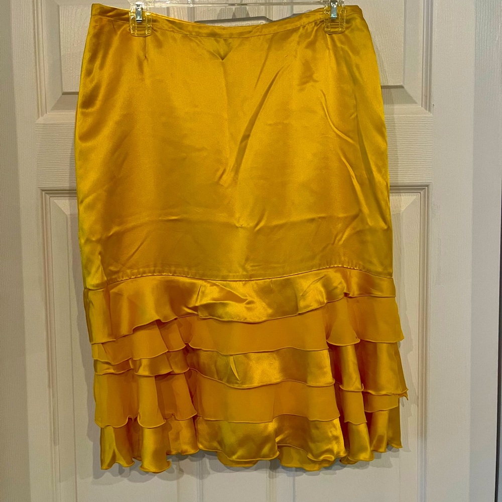 Yellow silk ruffled skirt